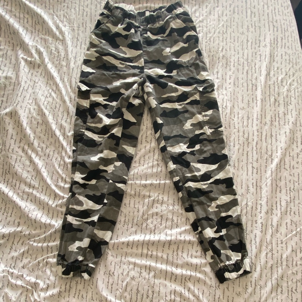 Black and White Camo Cargo Joggers